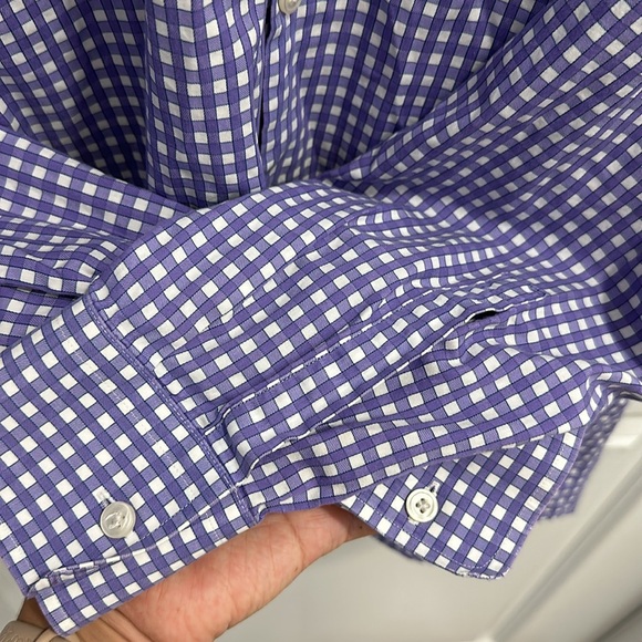 Hugo Boss Sharp Fit Button Down Shirt Purple White Checkered Size L - Picture 5 of 6